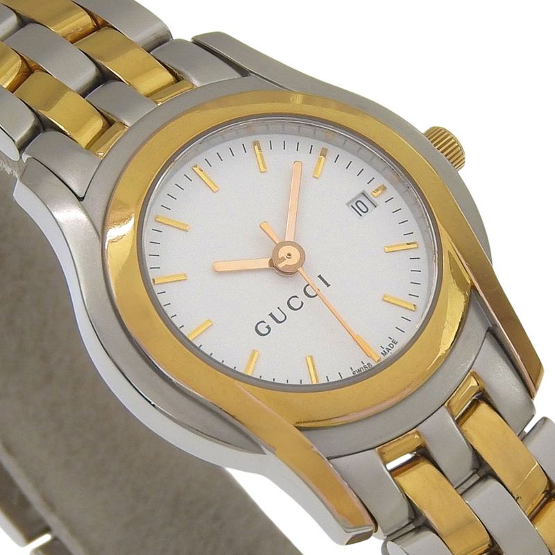 Gucci Stainless Steel Gold Plated Quartz Analog Display White Dial Watch