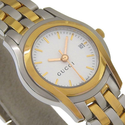 Gucci Stainless Steel Gold Plated Quartz Analog Display White Dial Watch
