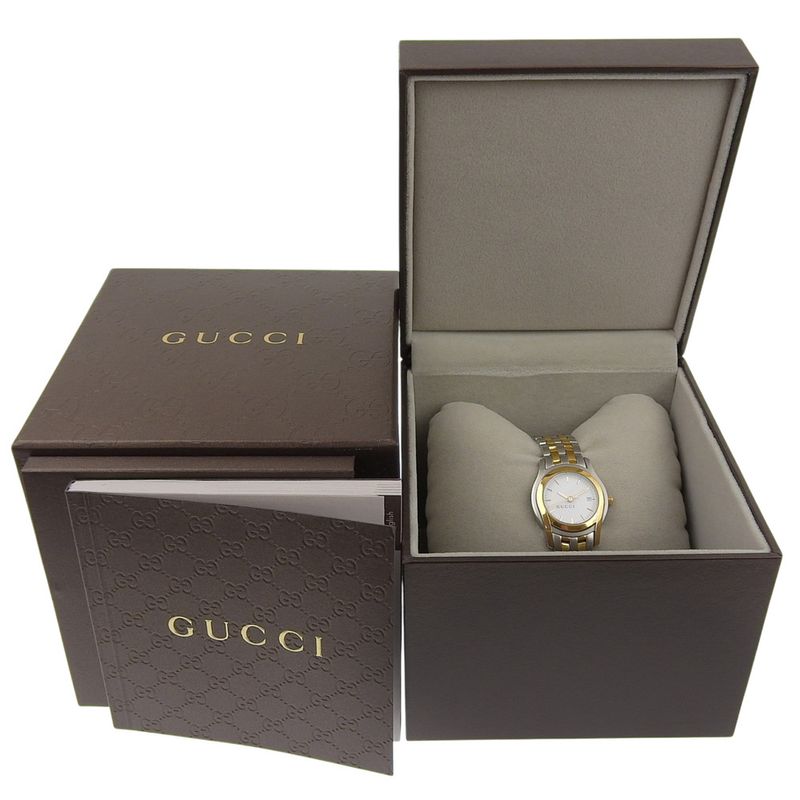 Gucci Stainless Steel Gold Plated Quartz Analog Display White Dial Watch