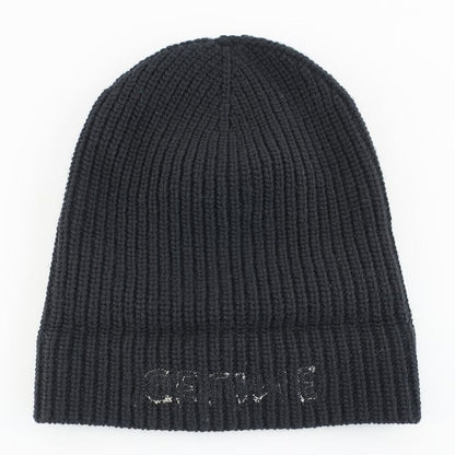 Celine Knit Cap Listed TU Black Logo Patch Beanie