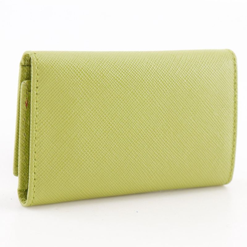 Prada Saffiano 6 Row Triangle Logo Leather Green Key Case Key Holder