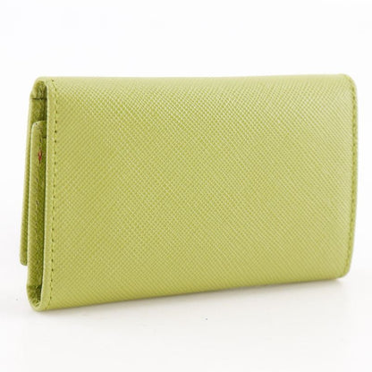 Prada Saffiano 6 Row Triangle Logo Leather Green Key Case Key Holder