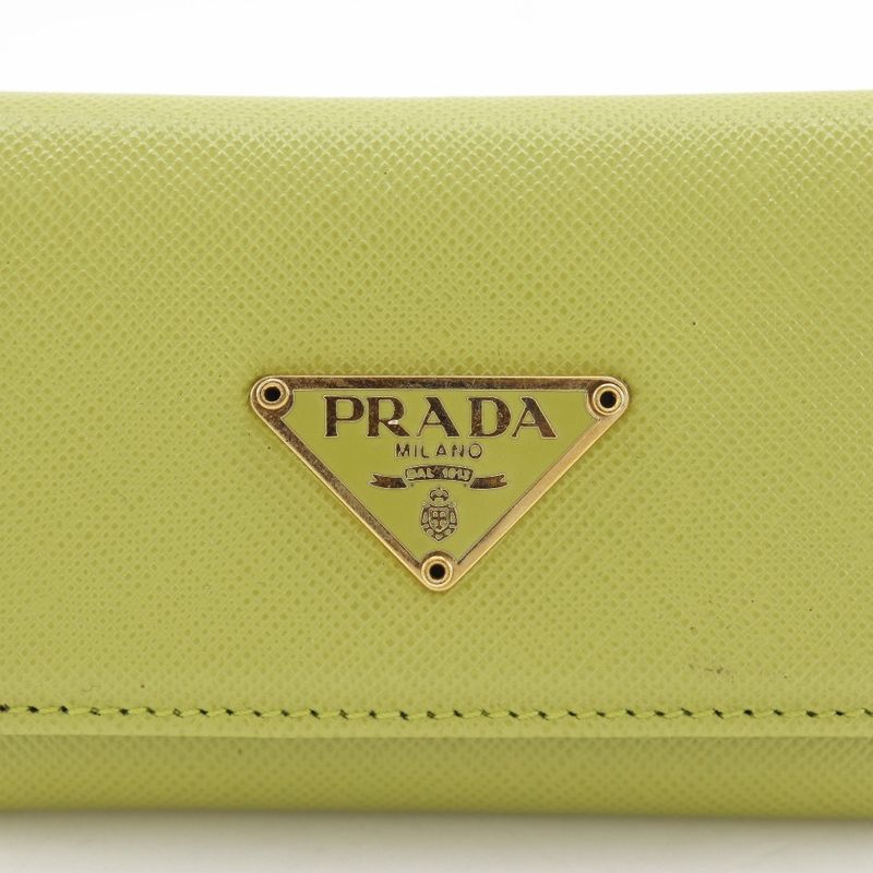 Prada Saffiano 6 Row Triangle Logo Leather Green Key Case Key Holder