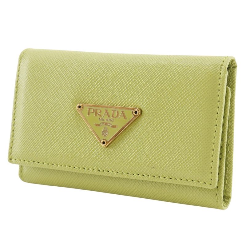 Prada Saffiano 6 Row Triangle Logo Leather Green Key Case Key Holder