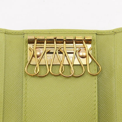 Prada Saffiano 6 Row Triangle Logo Leather Green Key Case Key Holder
