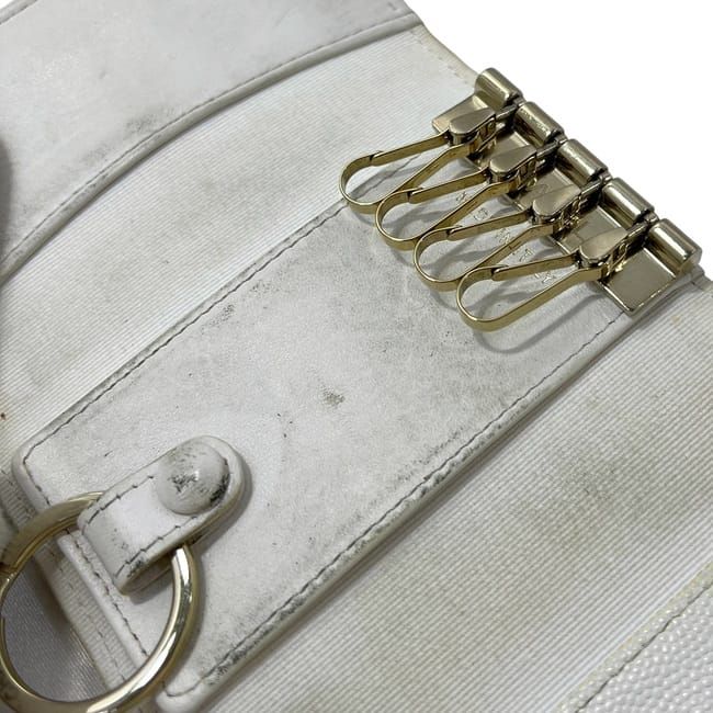 Chanel 4 Key Case White Quilted Leather Key Holder