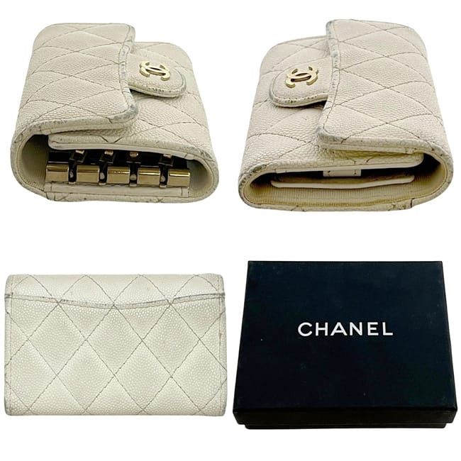 Chanel 4 Key Case White Quilted Leather Key Holder