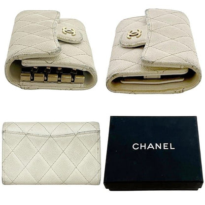 Chanel 4 Key Case White Quilted Leather Key Holder