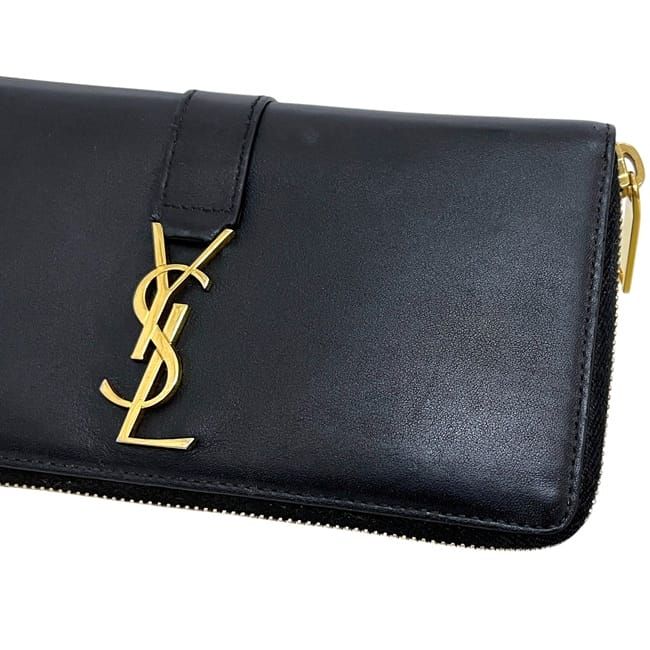 Saint Laurent Zip Around Wallet Black Cassandra Cfp