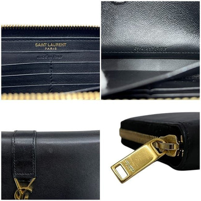 Saint Laurent Zip Around Wallet Black Cassandra Cfp