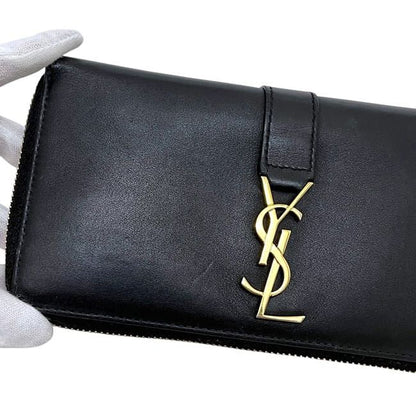 Saint Laurent Zip Around Wallet Black Cassandra Cfp