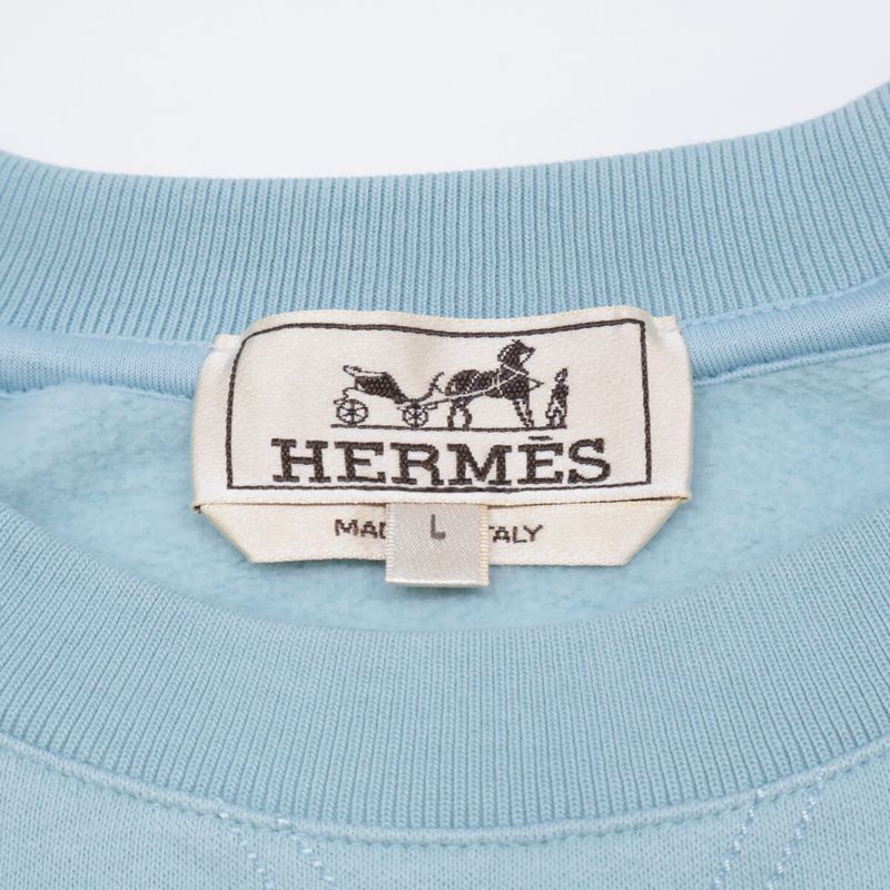 Hermes Light Blue Cotton Herringbone Piping Brushed Lining Neck Sweatshirt Pull