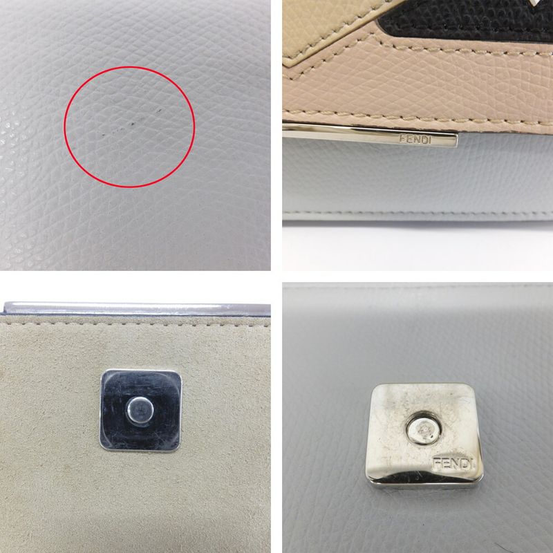 Fendi Mon Star Bugs Chain Wallet Silver Gray Beige Black