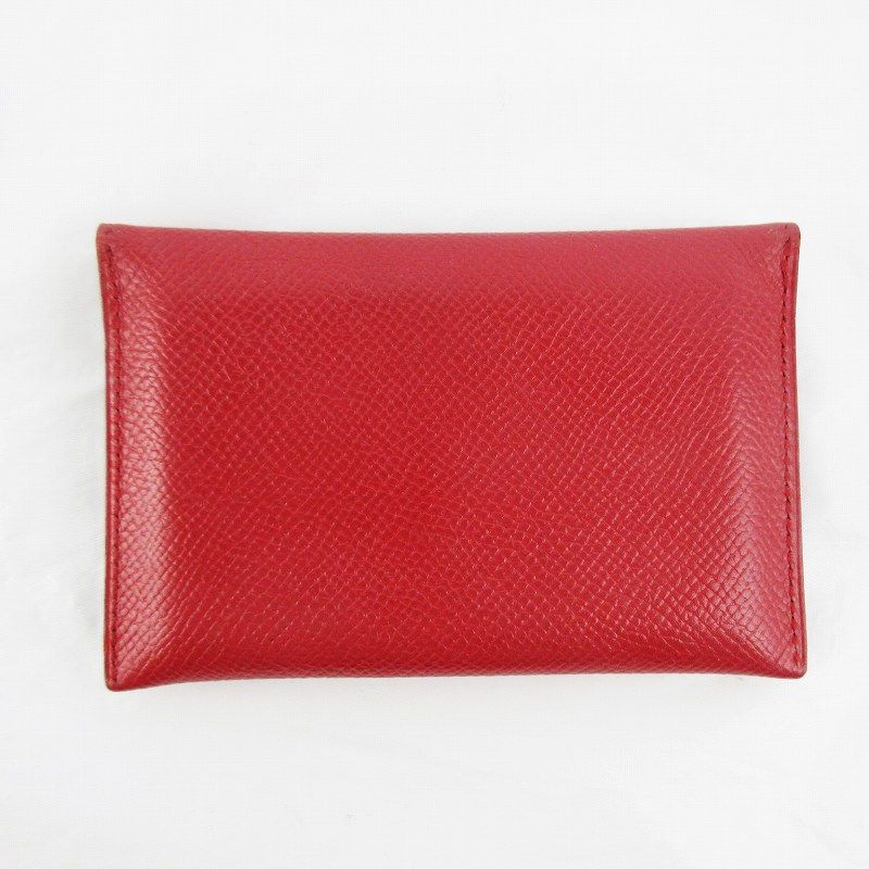 Hermes Card Case Business Holder Epsom Leather Lining Red