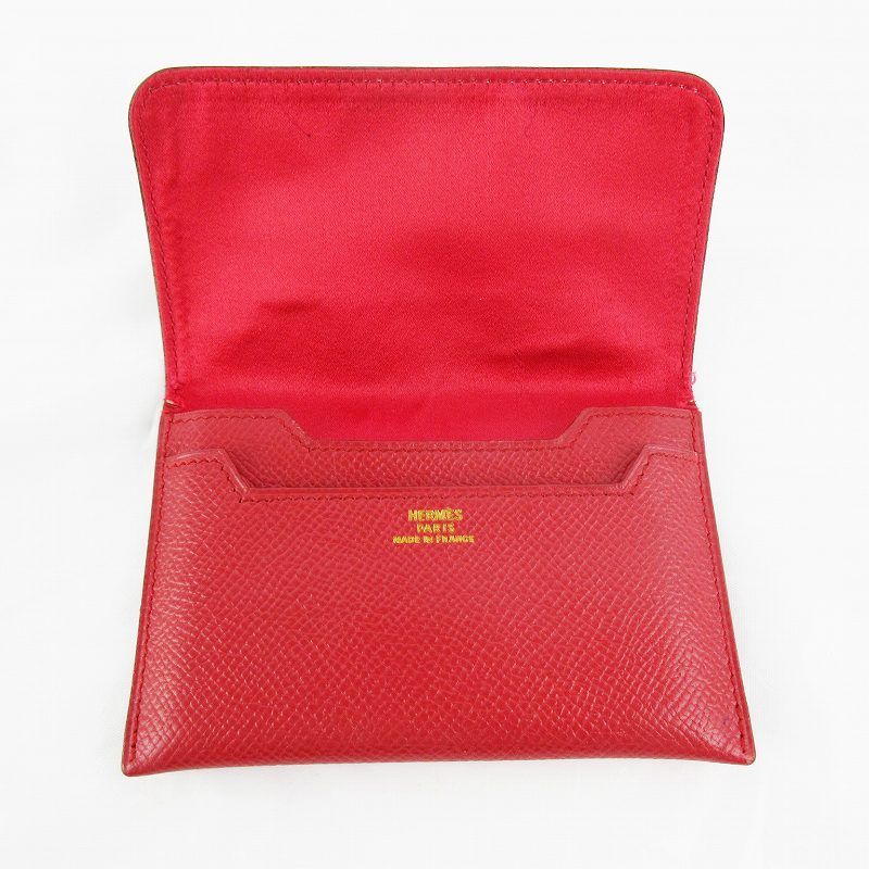 Hermes Card Case Business Holder Epsom Leather Lining Red