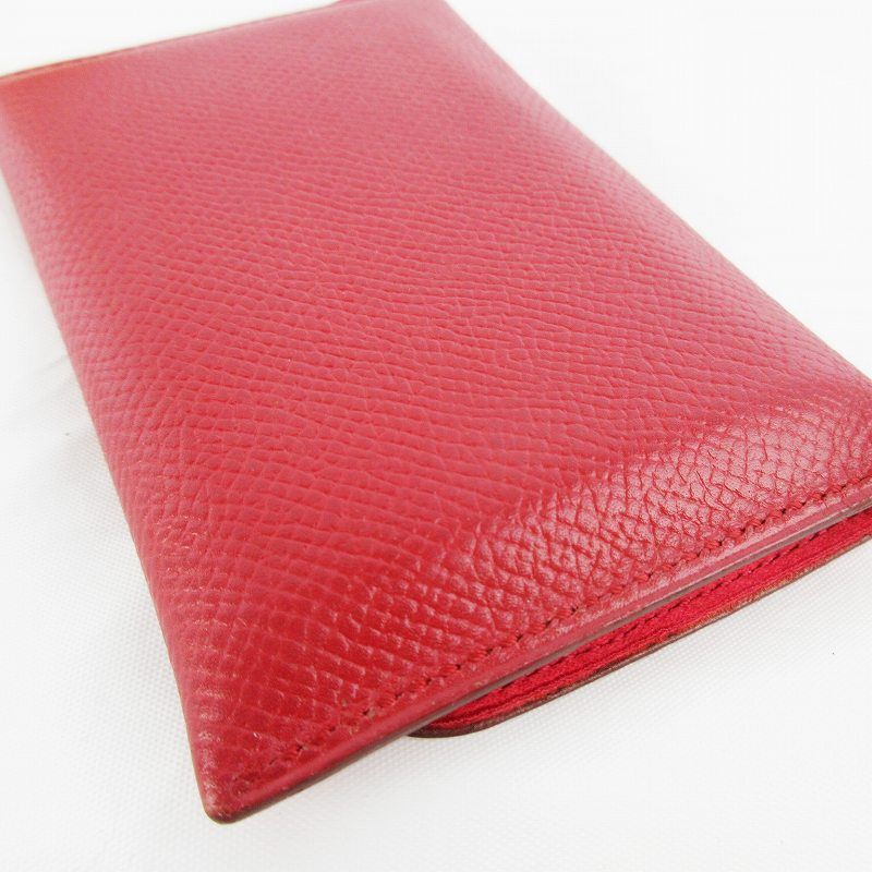 Hermes Card Case Business Holder Epsom Leather Lining Red