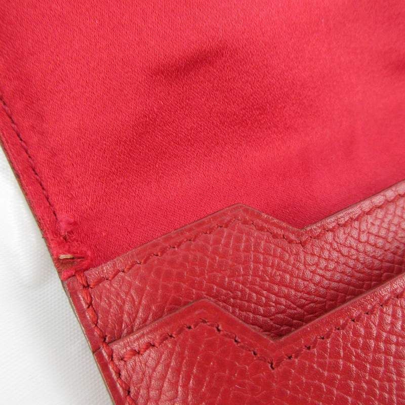 Hermes Card Case Business Holder Epsom Leather Lining Red