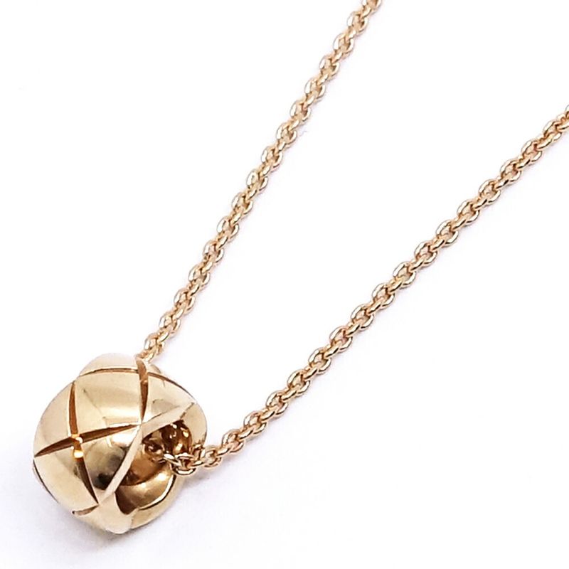 Chanel 18k Pink Gold Coco Crush Necklace Beige Quilted