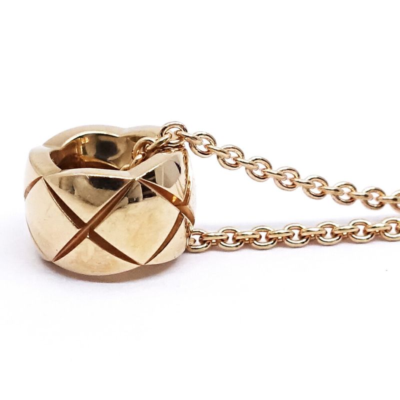 Chanel 18k Pink Gold Coco Crush Necklace Beige Quilted