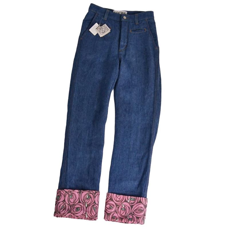 Loewe Pants Fisherman Denim Floral Hem Print Linen