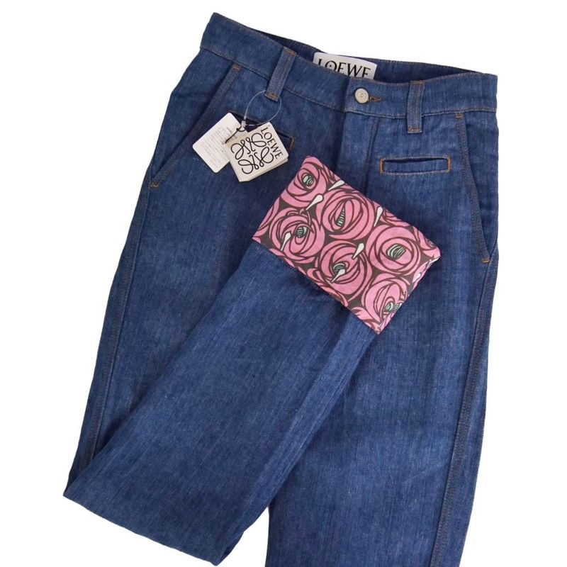 Loewe Pants Fisherman Denim Floral Hem Print Linen