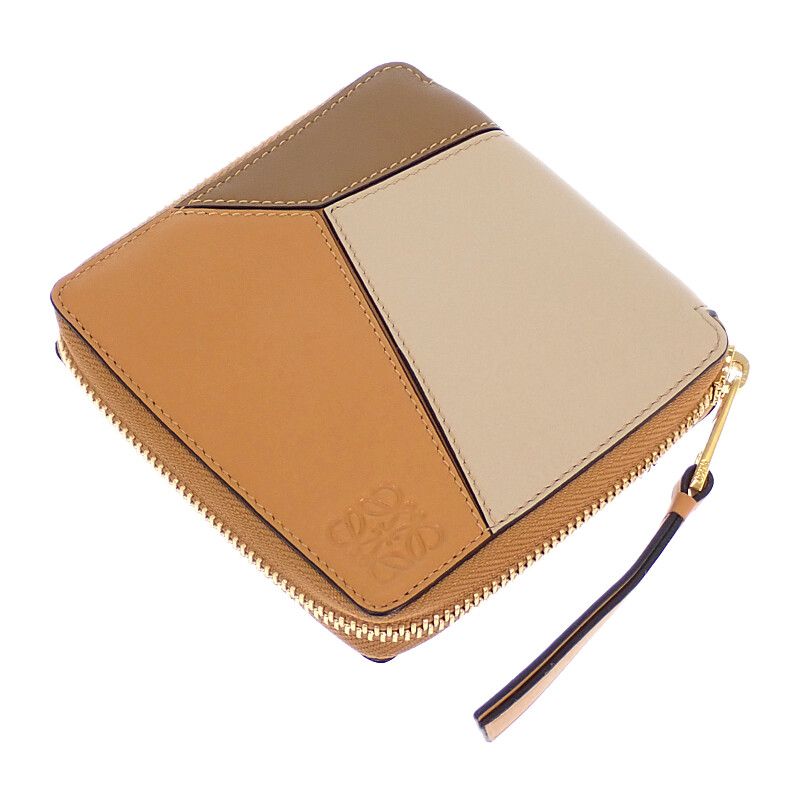 Loewe Puzzle Square Zip Wallet Bifold Calf Brown