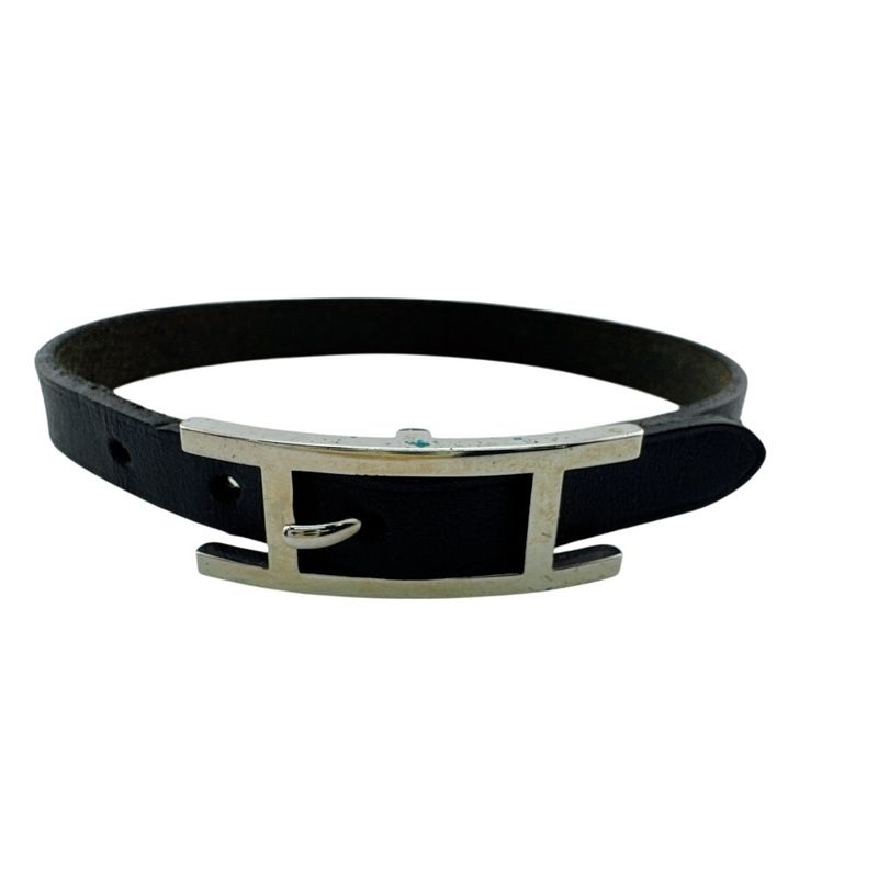 Hermes Bangle Hhardware Behapi Leather Bracelet Black