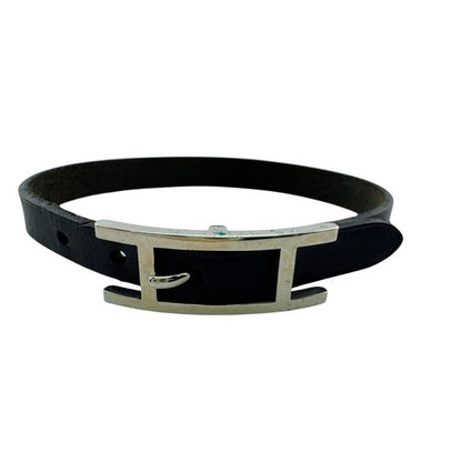 Hermes Bangle Hhardware Behapi Leather Bracelet Black