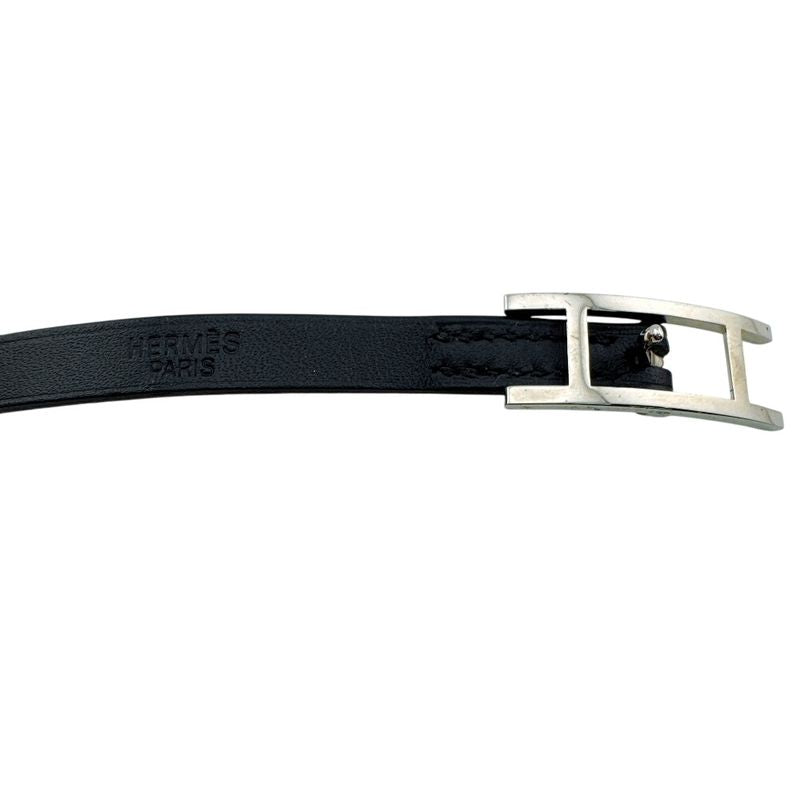 Hermes Bangle Hhardware Behapi Leather Bracelet Black