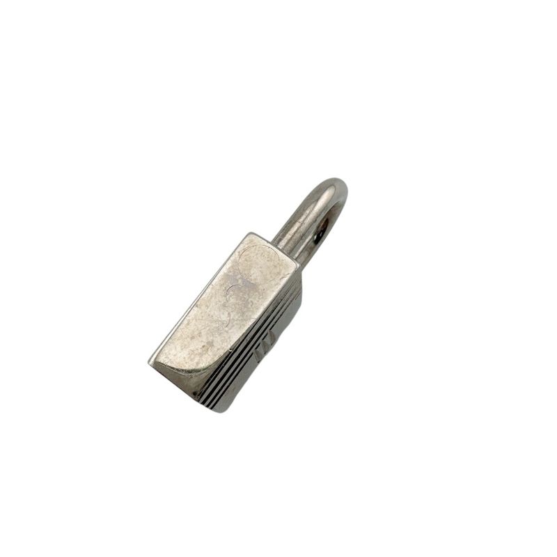 Hermes Cadena 104 Padlock Leather Necklace Charm Bag Silver