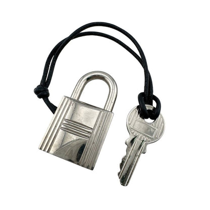 Hermes Cadena 104 Padlock Leather Necklace Charm Bag Silver