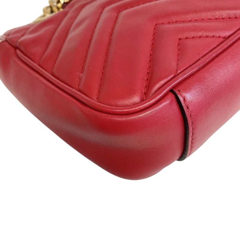 Gucci Chain Crossbody Shoulder Bag GG Marmont Heart Leather Red