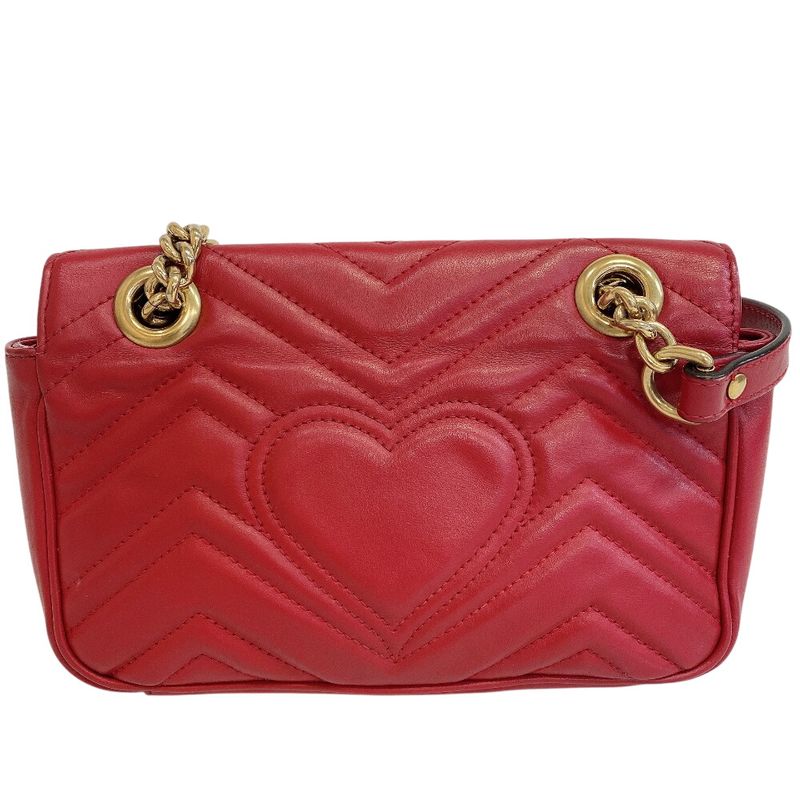 Gucci Chain Crossbody Shoulder Bag GG Marmont Heart Leather Red