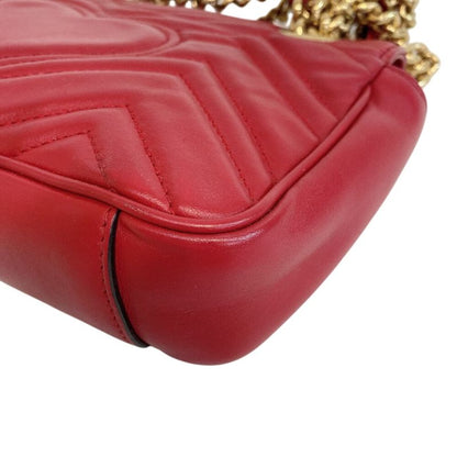 Gucci Chain Crossbody Shoulder Bag GG Marmont Heart Leather Red