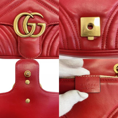 Gucci Chain Crossbody Shoulder Bag GG Marmont Heart Leather Red
