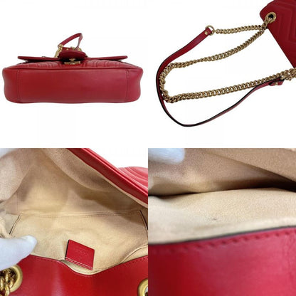Gucci Chain Crossbody Shoulder Bag GG Marmont Heart Leather Red