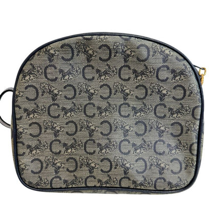 Celine C Carriage Pattern Pochette Vintage Salki Shoulder Bag Navy