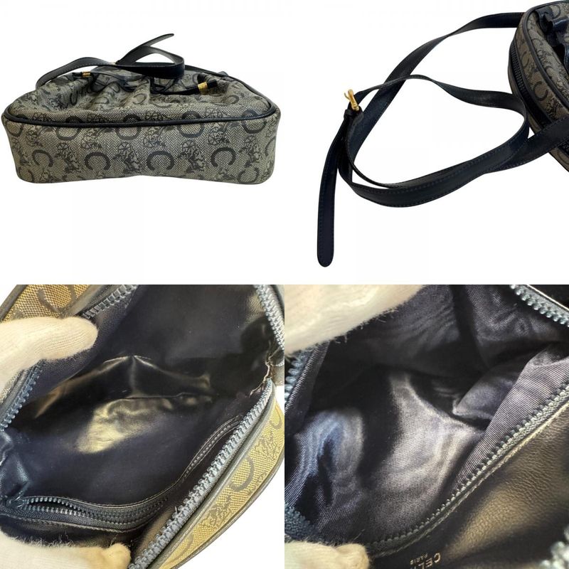 Celine C Carriage Pattern Pochette Vintage Salki Shoulder Bag Navy