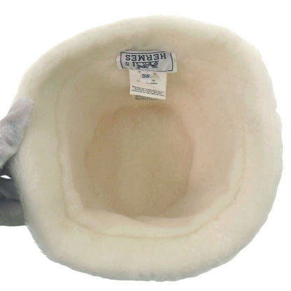 Hermes Bucket Hat 56 Lambskin Mouton White Hat