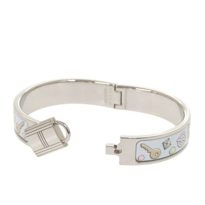 Hermes Metal Light Blue Silver Bangle Bracelet