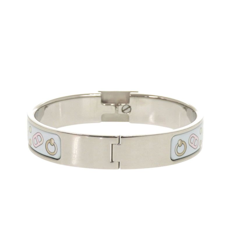 Hermes Metal Light Blue Silver Bangle Bracelet