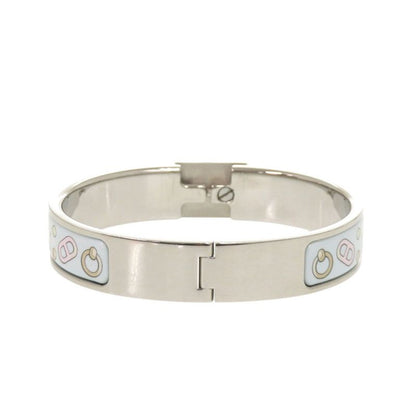 Hermes Metal Light Blue Silver Bangle Bracelet