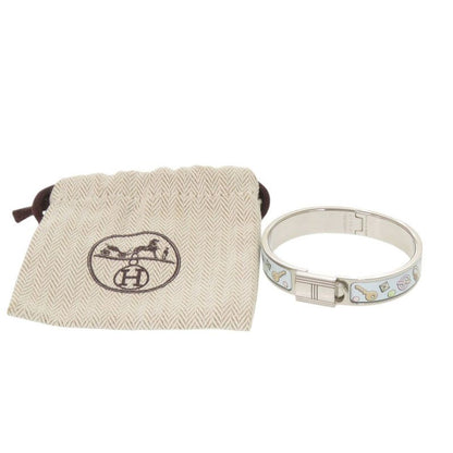 Hermes Metal Light Blue Silver Bangle Bracelet