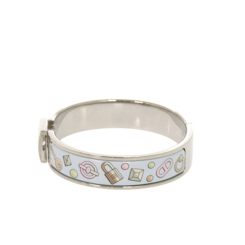 Hermes Metal Light Blue Silver Bangle Bracelet