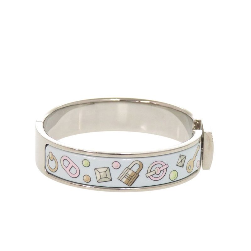 Hermes Metal Light Blue Silver Bangle Bracelet