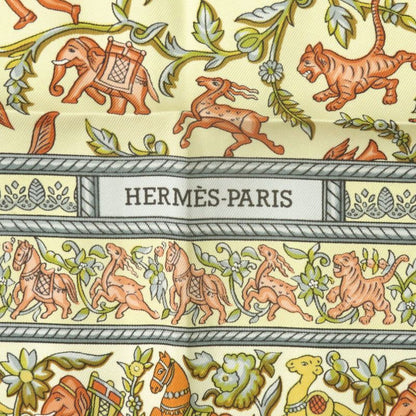 Hermes Carre 90 Indian Hunting Chasse en Inde Scarf Silk Ivory Yellow Light Blue