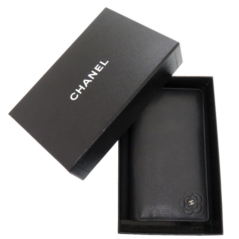Chanel Camellia Leather Black CC Logo Wallet