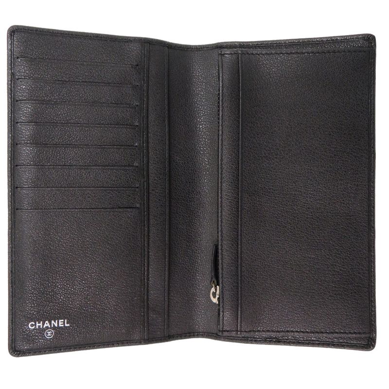 Chanel Camellia Leather Black CC Logo Wallet