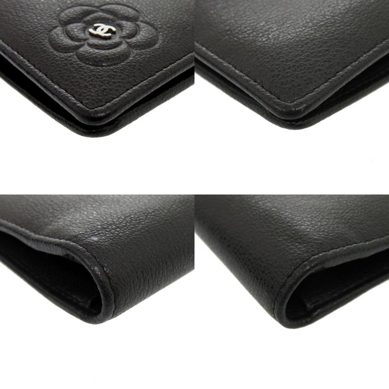 Chanel Camellia Leather Black CC Logo Wallet