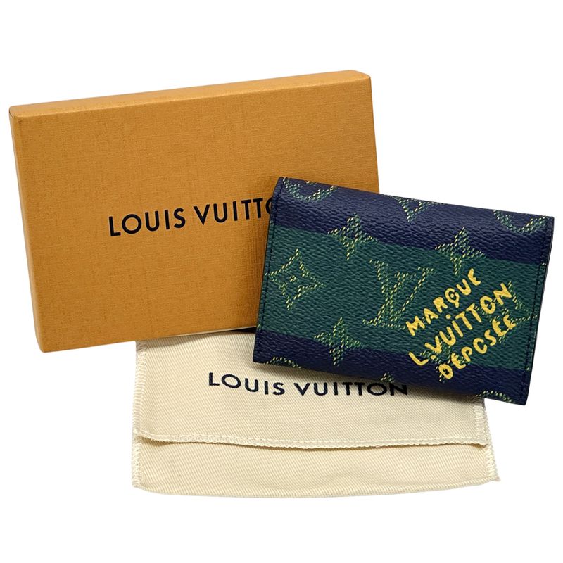 Louis Vuitton Card Case Monogram Heritage Holder Slim Navy Green Compact